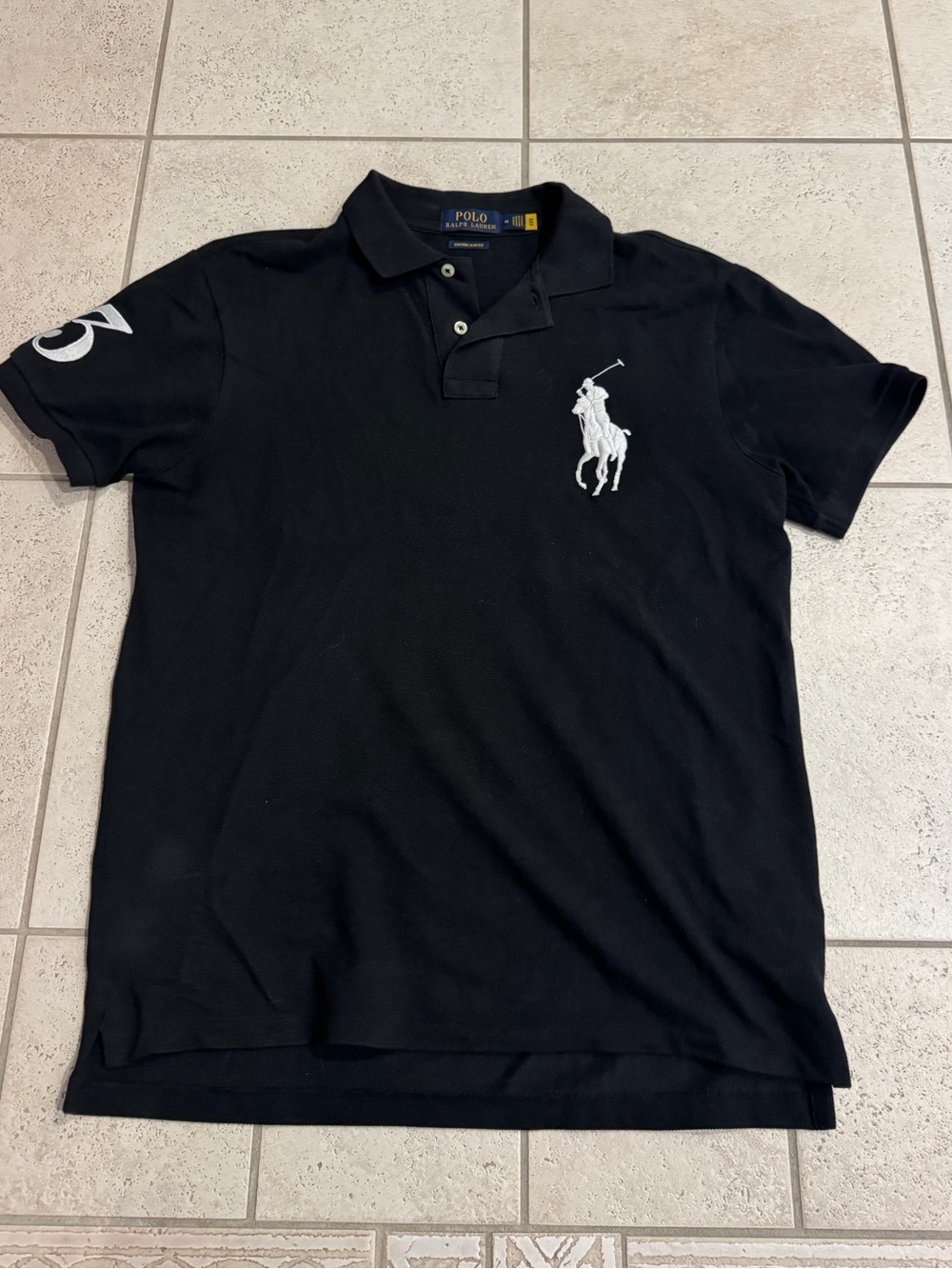 Polo by Ralph Lauren Black Short-Sleeve Polo Shirt - Custom Slim Fit Medium